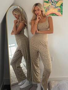 DAZY 2pcs Ditsy Floral Camisole And Straight Leg Pants Pajama Set For Women, Summer - Green - View 3