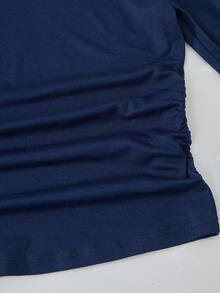 少女骑士印花撞色荷叶边领T恤和阔腿裤休闲装