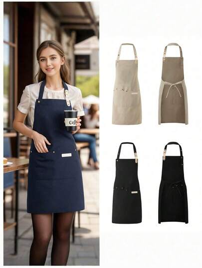 1 pieza Delantal de lona impermeable para chefs, hombres y mujeres. Duradero y adecuado para restaurantes, hoteles, panaderías, salones de belleza, salones de uñas, jardines, limpieza del hogar, barbacoas y peluquerías.