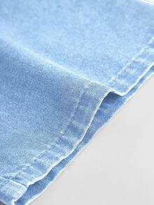 SHEIN Girlism Tween Girls Fall Clothes Trending Casual Cute Bowknot Plaeated Spaghetti Strap Denim Jumpsuit With Wide Leg Pants - Light Wash - View 4