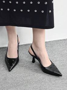 CUCCOO BIZCHIC 女士时尚露跟高跟鞋，镂空设计，光滑鞋面，尖头，中跟，连衣裙鞋 - 黑色 - 查看 5