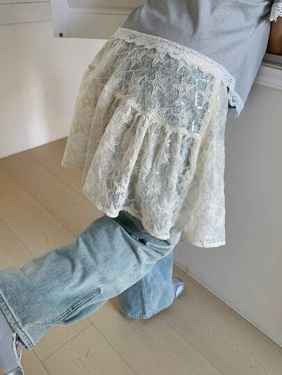 Dazy Plus Plus Size Lace Sheer Star Pattern Versatile A-Line Skirt