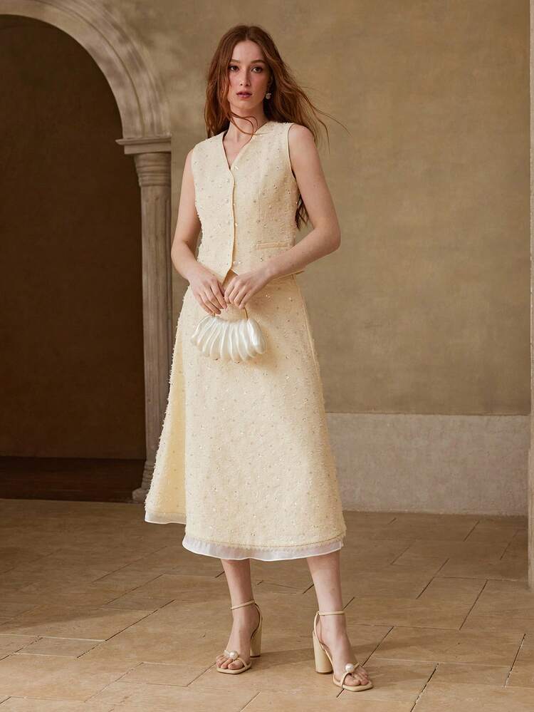 WOMEN'S ELEGANT PERFORATED TEXTURE FABRIC SKIRT, SPRING/SUMMER