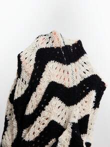 Bloopia 女士条纹长袖交叉前襟针织上衣，春夏款 - 黑色 - 查看 7