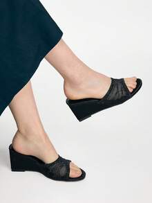 Mnmlis Giày sandal đế xuồng đính đá thời trang mùa hè đa năng, kiểu dáng Dopamine Senior Sense màu đen, sandal đế dày gợi cảm, dép lê đế xuồng quai mỏng sang trọng, thích hợp mang ngoài trời. - màu đen - Xem 1