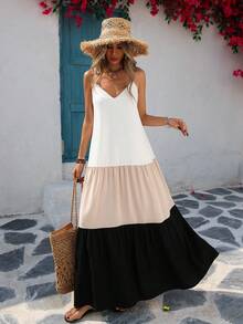 Vivid Eden 撞色编织吊带连衣裙，春夏装扮，夏季服装，情人节，女士度假装，女士沙滩装，节日，浪漫优雅服装，波西米亚风，甜美，锐舞节服装，热带度假女士服装，嘉年华 - 彩色 - 查看 1