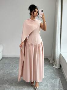 Elenzga A Long And Elegant Dress For Ladies Is Woven - Baby Pink - View 6