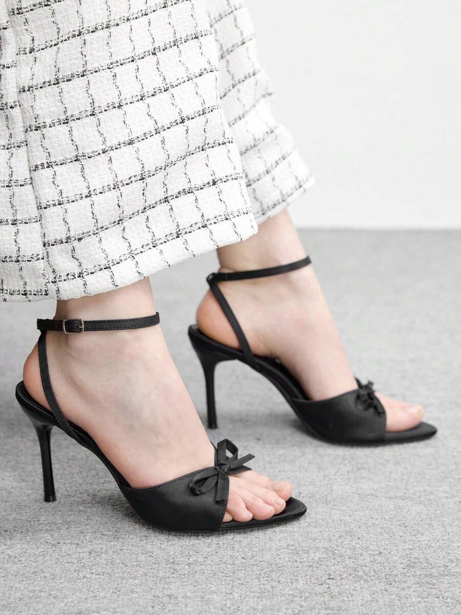 CUCCOO BIZCHIC Pointed Toe Sexy Stiletto High Heel Satin Mule Sandals, Fashion Slip-On Open Toe Dress Shoes For Women Valentine's Day - Black - View 1