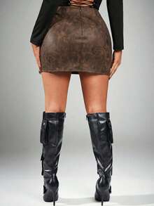 Radiana Women's Vintage Style Split Hem Skirt, Summer - Coffee Brown - View 2