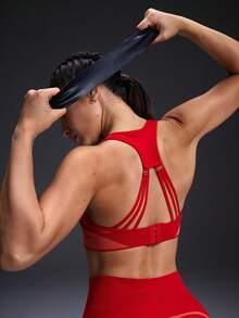 Powerista 女士条纹拼接露背日常健身运动文胸 - 紅色 - 查看 3