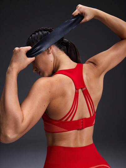 Powerista Women's Striped Patchwork Backless Everyday Fitness Sports Bra