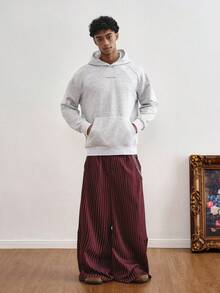 TOKVUE Pantalones de pierna ancha a rayas para hombre, pantalones holgados plisados a rayas finas, ropa de calle casual para ir al trabajo, estilo elegante de dinero antiguo para otoño - Óxido marrón - Ver 5
