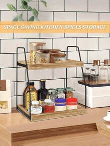 Countertop Coffee Station Organizer, 2 Tier Wooden Shelf For Coffee Bar Accessories, Condiment Storage Caddy For Kitchen, Home, Office - Brown, Kitchen Storage Utensils, Room Decoration, Suitable For Kitchen, Restaurant, Party, Camping, Gathering, Gift For Friends, Family Gift - Multicolor - View 9