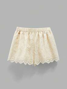 Maija 女士夏季度假波西米亚风刺绣荷叶边松紧腰侧袋短裤 - 杏色 - 查看 8