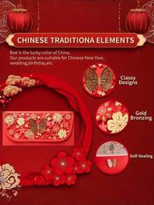 12 chiếc phong bì lì xì đỏ truyền thống, túi đựng tiền lì xì đỏ trang nhã, có thể bóc và dán lại, thích hợp cho Tết Nguyên Đán, đám cưới và sinh nhật, chất liệu giấy, phong bì đựng thiệp quà tặng. - Nhiều màu - Xem 3