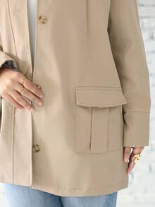 Livesso Loose Fit Color Block Lapel Collar Pockets Casual Long Sleeve Ladies Jacket,Fall Women Clothes Women Coats - Khaki - View 7