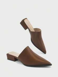 CUCCOO BIZCHIC Minimalist Women Mule Heels Smooth Finish Pointed Toe Low Block Heel Slip On Office Shoes - Brown - View 10