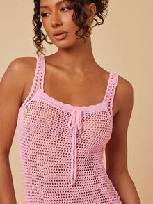 Travachic 女士镂空系带性感粉色针织连衣裙 - 粉色 - 查看 6