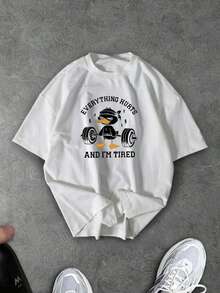 Sport MetroGents Men's Letter & Cartoon Print Round Neck Short Sleeve Sports T-Shirt, Summer - White - View 1