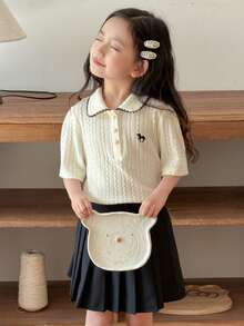 Dazy Kids Young Girl Summer Casual Embroidered Detail Short Sleeve T-Shirt - Beige - View 5