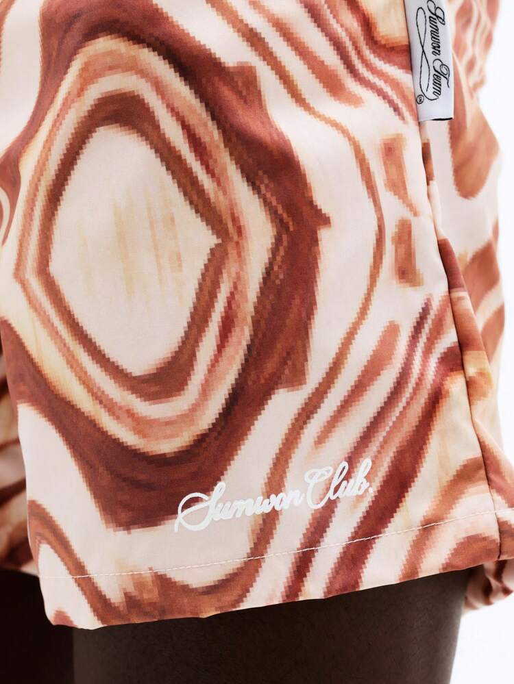 SUMWON Beach Swim Shorts With Elastic Waistband Abstract Swirl Pattern Summer Resort Casual Loungewear Vacation Holiday Swimming Trunks