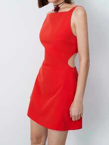 Maija 1pc Women's Solid Color Minimalist Elegant Spaghetti Strap Mini Dress,Festival - Red - View 6