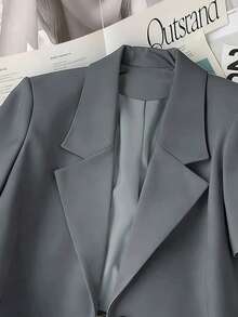 Franclia Women's Casual & Commute Short Blazer Jacket - Grey - View 4