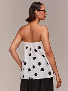COSMINA Blusa regata folgada com estampa de bolinhas, elegante para o dia a dia, perfeita para um estilo urbano, peça fashion essencial para o verão, blusa feminina de verão com detalhe franzido. - Preto e Branco - Ver 5