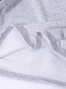 Teen Girls Grey Polyester Raglan Long Sleeve Round Neck Hoodie And Sweatpants Co-Ords With Letter Pattern And Side Stripe For Everyday Casual Style - Grey - View 6