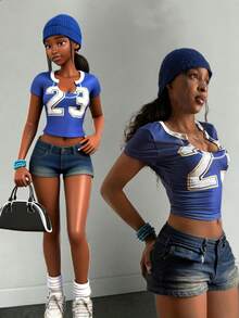 StreetHx Women's Fashion U-Neck Printed Short Sleeve T-Shirt - Multicolor - View 3