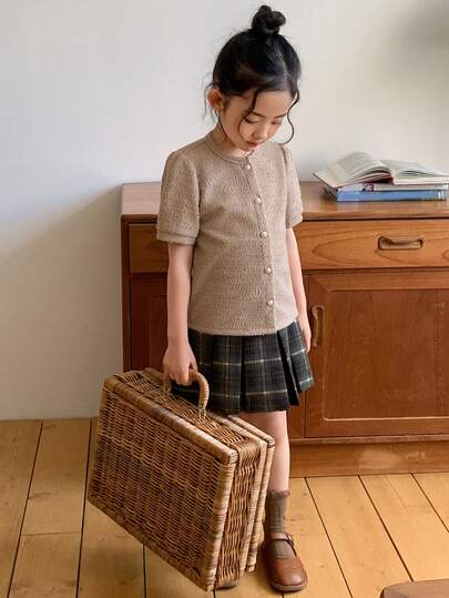 DAZY Camisa de manga corta de unicolor casual de verano para niña