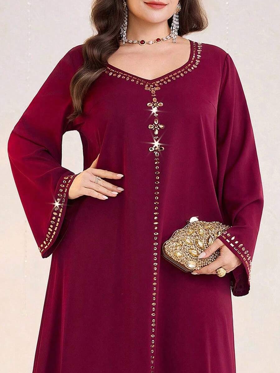 Al Najma 大码女士优雅派对水钻装饰阿拉伯风格连衣裙