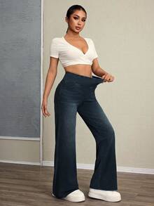 Flexra Women's High Waist Wide Leg Loose Casual Versatile Jeans - Dark Wash - View 5