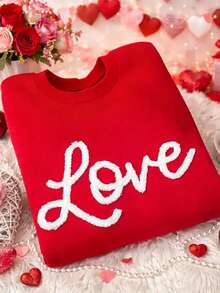 SHEIN LUNE 度假、春季、休闲女装、春季红色卫衣、可爱长袖红色印花女式卫衣 - 紅色 - 查看 3