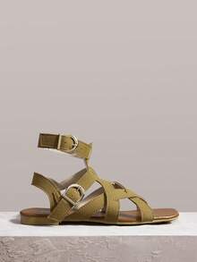 Styleloop 女士棕色搭扣凉鞋，轻盈奢华时尚百搭派对/休闲户外海滩度假复古波西米亚风简约平底凉鞋，网红推荐