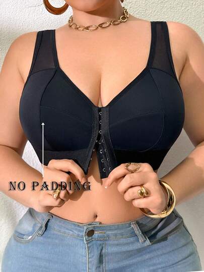 Sujetador de cierre frontal de unicolor talla grande, adecuado para uso diario