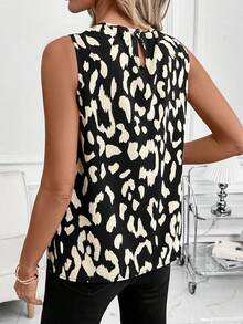 SHEIN Clasi 女士休闲无袖褶皱豹纹衬衫，夏季度假风 - 彩色 - 查看 2