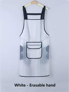 1 pieza Delantal impermeable y resistente al aceite de TPU para cocina, peluquería, transparente, con bolsillos, ropa de trabajo, fácil de limpiar, de moda - multicolor - Ver 12