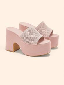 CUCCOO BASICS 女士露趾粗跟穆勒凉鞋，透气春夏派对防水厚底高跟鞋，黑色，圣诞节适用 - 卡其1 - 查看 2