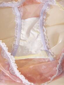 DelicateAllure Bragas de talla grande transparentes y lindas con patrón de corazón, patchwork de encaje y malla en bloques de color rosa para el Día de San Valentín - Rosa - Ver 5