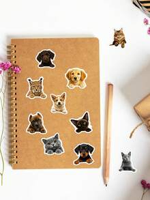 56sheets/Set Realistic Cat And Dog Doodle Stickers, Cute Pet Decorations For Suitcases And Mobile Phones - Multicolor - View 7