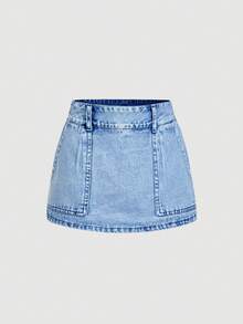 Sweetra 女士时尚休闲牛仔短裤 - 藍色 - 查看 1