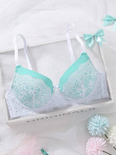 1pc Lace Patchwork Sexy Gather Romantic Wireless Bra For Small Bust Women