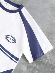 SHEIN 青少年男童休闲撞色圆领短袖T恤 - 霧霾藍 - 查看 6