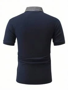 Calvornis Men's Casual Short Sleeve Polo Shirt, Formal, Ceremony - Navy Blue - View 5