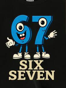 SHEIN Streecool Kids 2件套幼儿男童休闲创意数字67卡通图案字母标语印花短袖T恤和短裤套装，舒适日常穿着，温暖的夏季款式，适合春、夏、秋季穿着。 - 彩色 - 查看 3