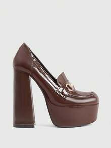 CUCCOO LuxiPop Giày đế xuồng mũi tròn ngoài trời dành cho nữ, trang trí cúc vàng, chất liệu PU, giày cao gót thời trang thoải mái, thích hợp mang hàng ngày và dự tiệc. - màu nâu - Xem 1