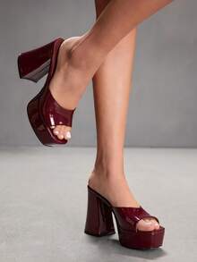 CUCCOO SZL ANKLE STRAP OPEN TOE HIGH HEEL SANDALS VACATION SHOES, FOR SUMMER Valentine Gift Summer Shoes Spring Shoes Spring Break Easter Prom Heels Valentine's Day Prom Heels Summer Shoes - Burgundy - View 5