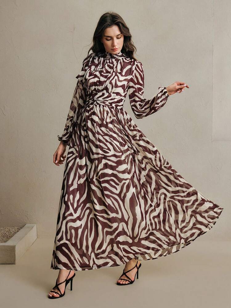long sleeve zebra dress Black Zebra Printed Long Sleeve Maxi Dress