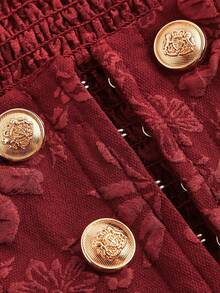 SHEIN MOD Camisa ajustada sin mangas de estilo vintage con jacquard negro para mujer de talla grande - Rojo - Ver 4